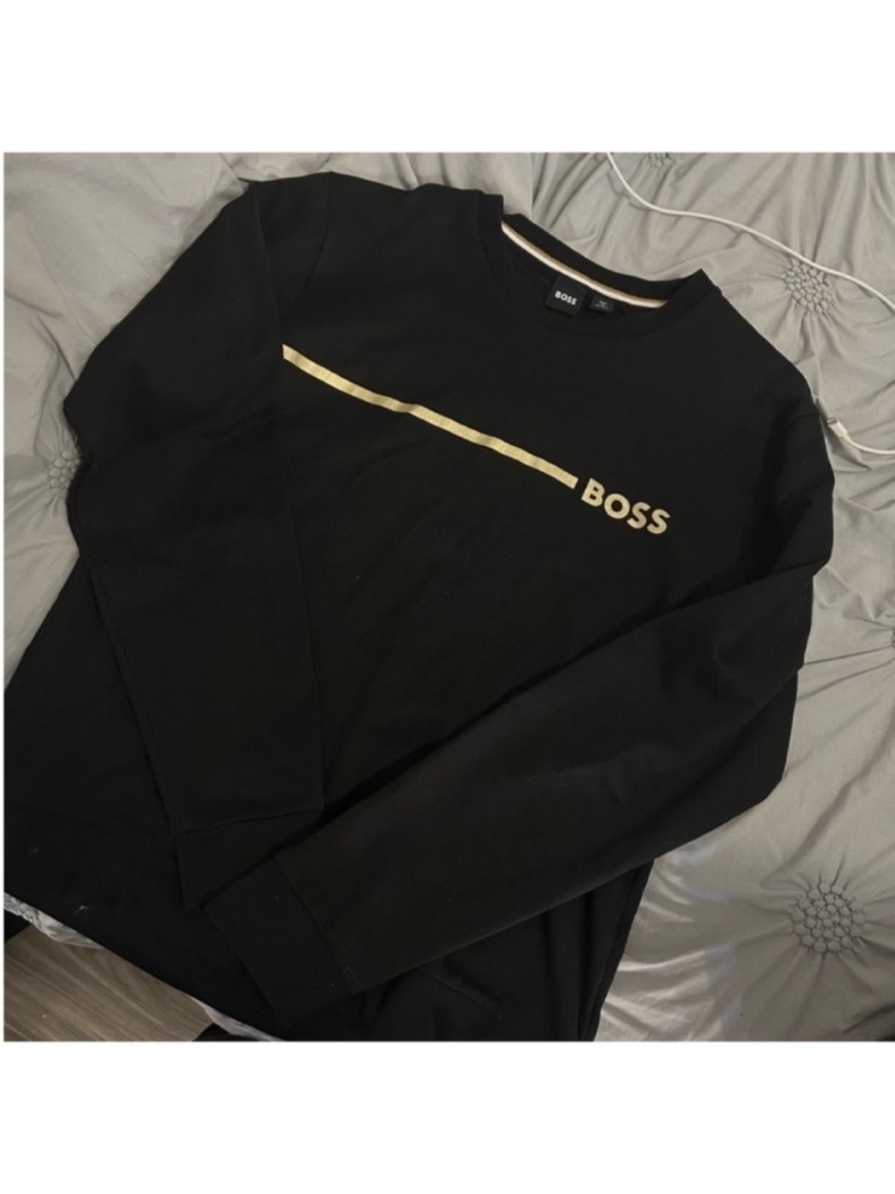 Boss Black Crewneck Sweatshirt with Gold Logo Stripe